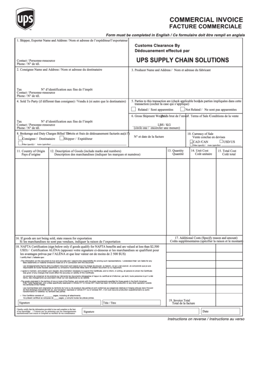 Fillable Ups Commercial Invoice Form Printable Pdf Download 0714