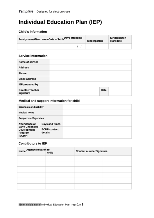 Individual Education Plan Iep Printable pdf