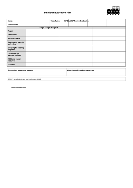 East Sussex Individual Education Plan Printable pdf
