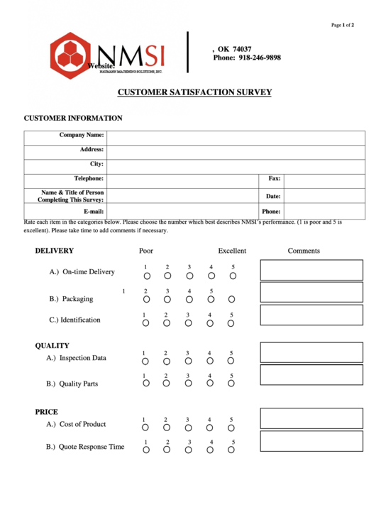 Customer Satisfaction Survey Printable pdf