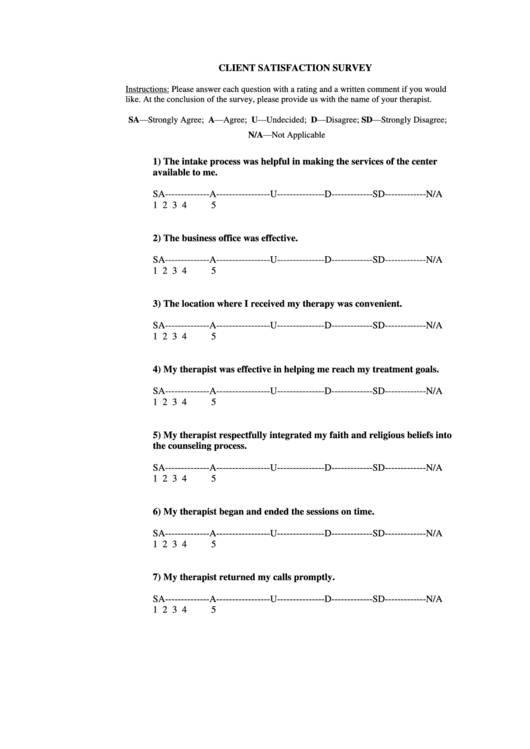 Medical Center Client Satisfaction Survey Printable pdf