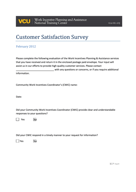 Wcu Customer Satisfaction Survey Printable pdf