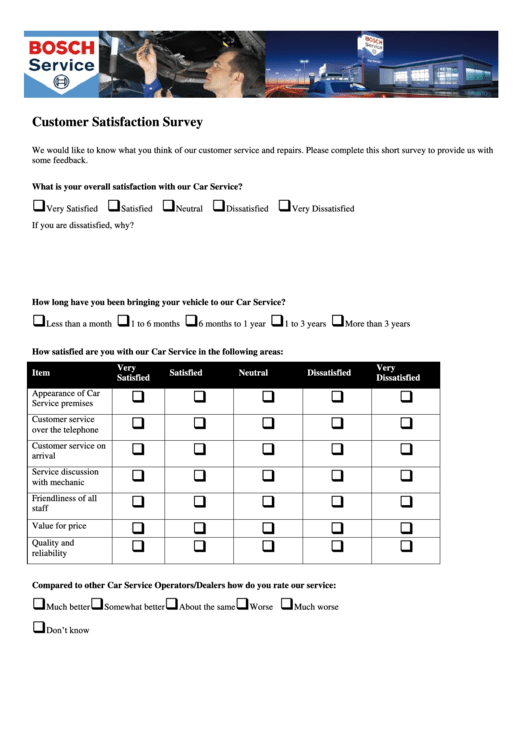 Bosch Customer Satisfaction Survey Printable pdf