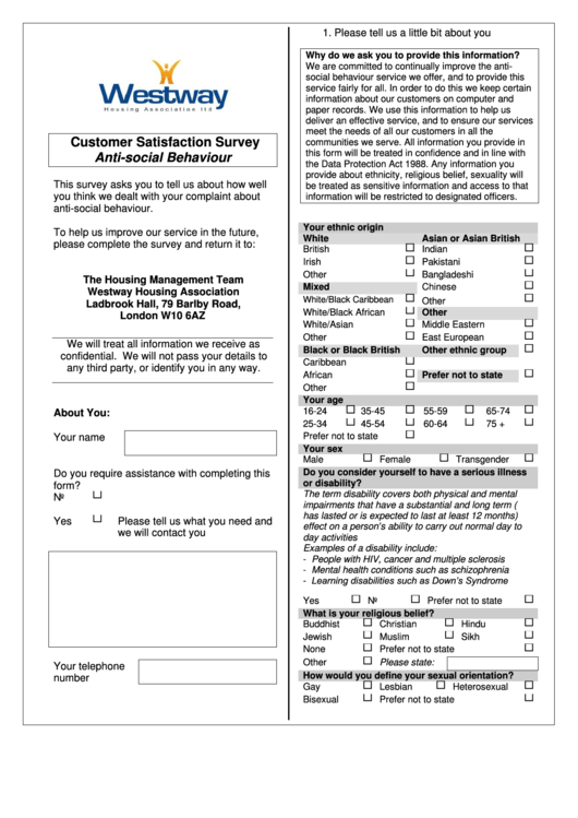 Customer Satisfaction Survey Anti Social Behaviour Printable pdf