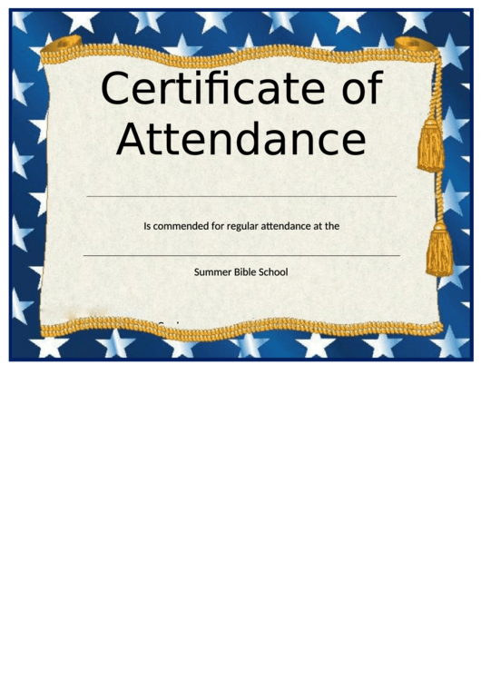 Summer Bible School Certificate Of Attendance Template Printable pdf
