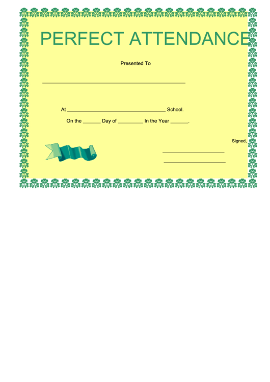 Perfect Attendance Certificate 4 Printable pdf