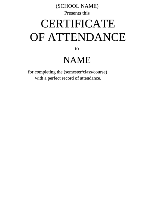 Certificate Of Attendance Template School 4 Printable pdf