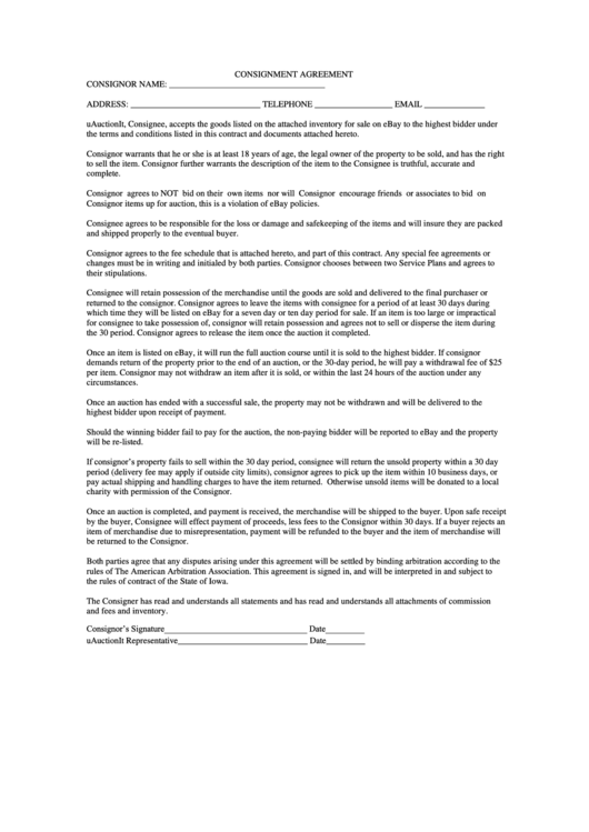 Consignment Agreement Template Printable pdf