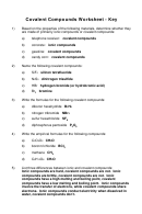Covalent Compounds Worksheet Answer Key Template