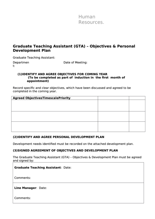 Graduate Teaching Assistant - Personal Development Plan Printable pdf