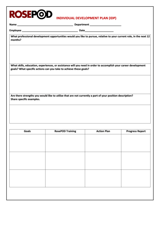 Fillable Individual Development Plan Printable pdf