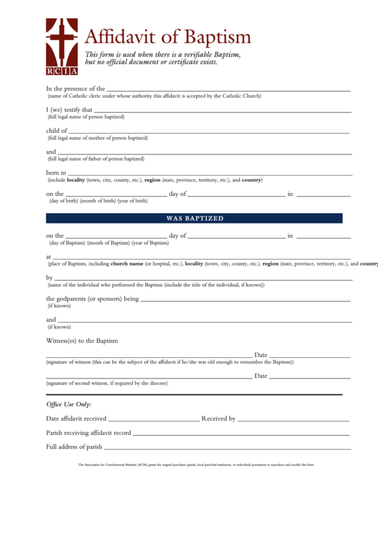 Affidavit Of Baptism Form Printable pdf