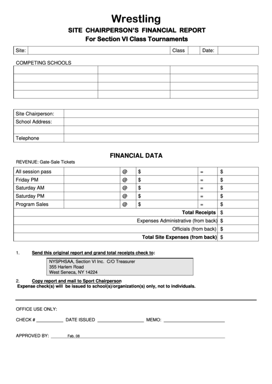 Wrestling Site Chairpersons Financial Report Printable pdf