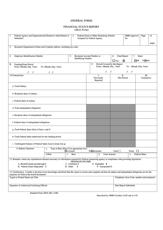 Financial Status Report Printable pdf
