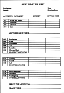 Short Budget Top Sheet Template