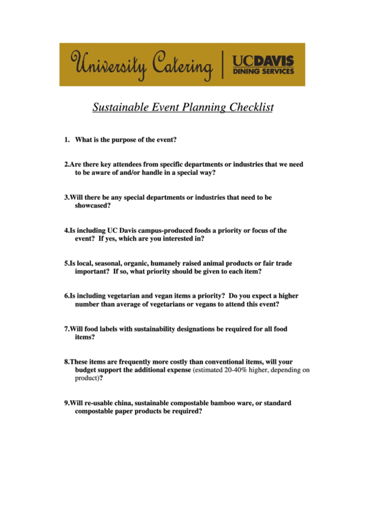 Sustainable Event Planning Checklist Printable pdf