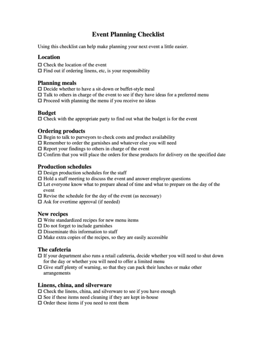 Event Planning Checklist 8 Printable pdf