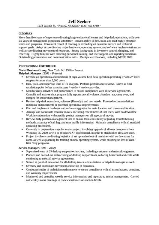Customer Service Managerial Resume Template Printable pdf