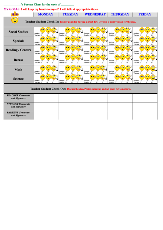 Success Chart For The Week Printable pdf