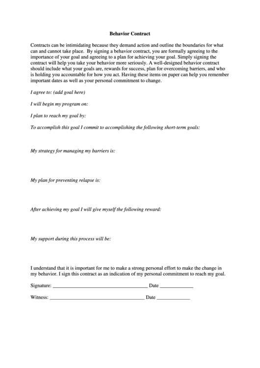 Behavior Contract 5 Printable pdf