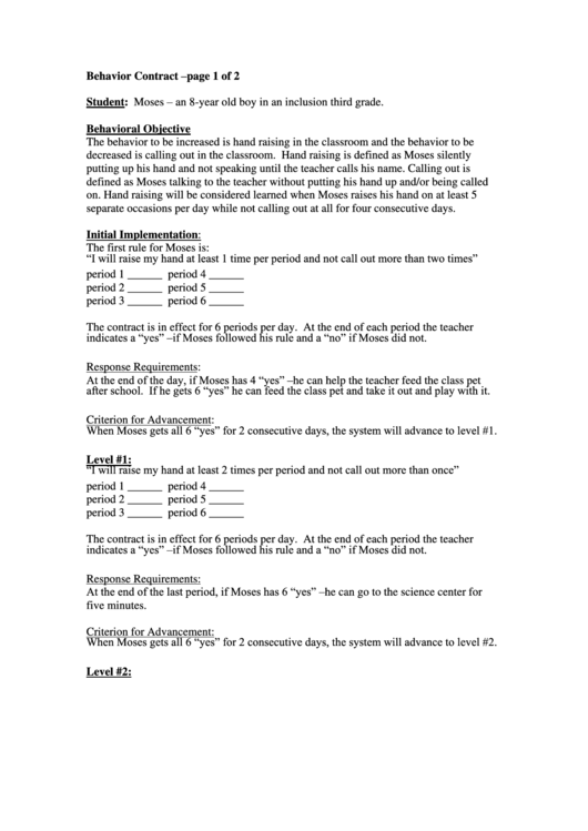 Behavior Contract 7 Printable pdf