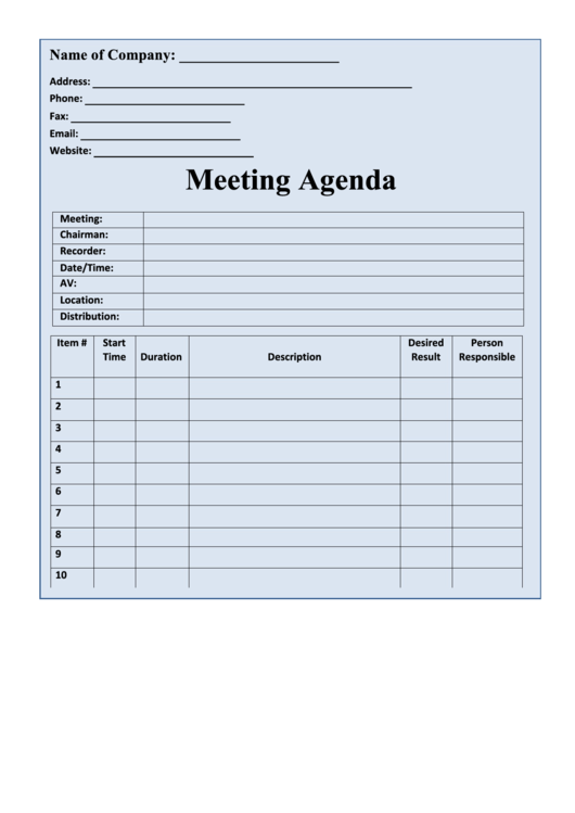 Meeting Agenda Template Printable pdf