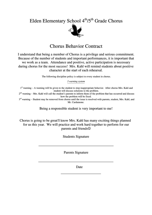 Chorus Behavior Contract Printable pdf