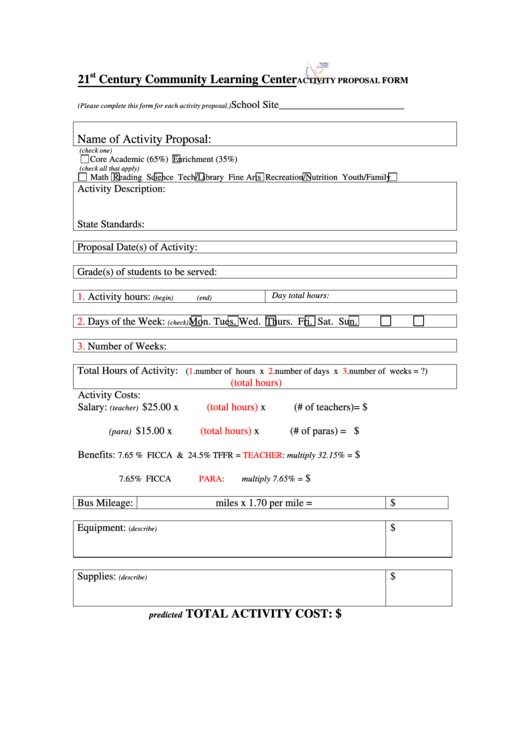 Activity Proposal Form Printable pdf
