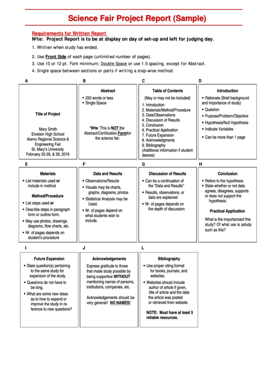 Science Fair Project Report Sample Printable pdf