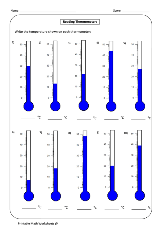 Reading Thermometers Worksheet Printable pdf