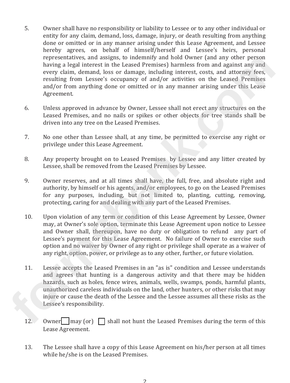 Hunting Lease Agreement