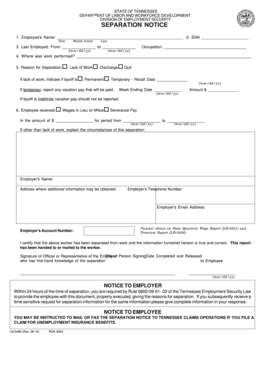 Form Lb-0489 - Separation Notice