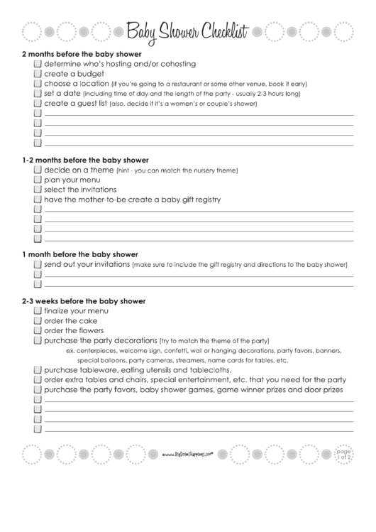Baby Shower Checklist 2 Printable pdf
