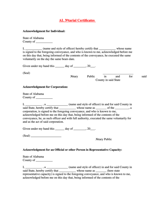 Al Notarial Certificates Template Printable pdf