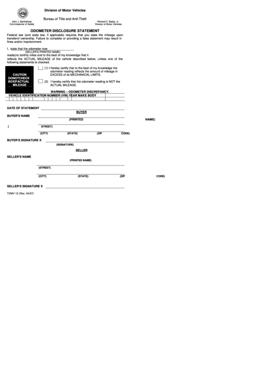 Odometer Disclosure Statement printable pdf download
