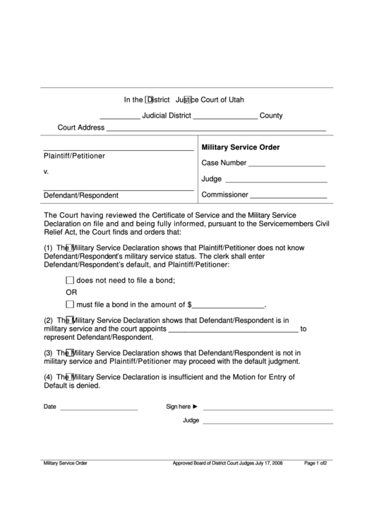 Military Service Order Printable pdf