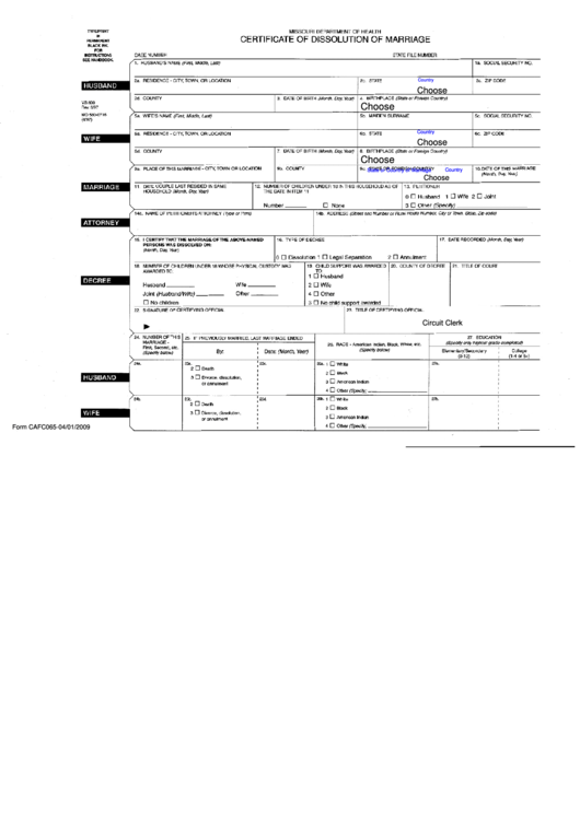 Fillable Dissolution Of Marriage Form Printable pdf
