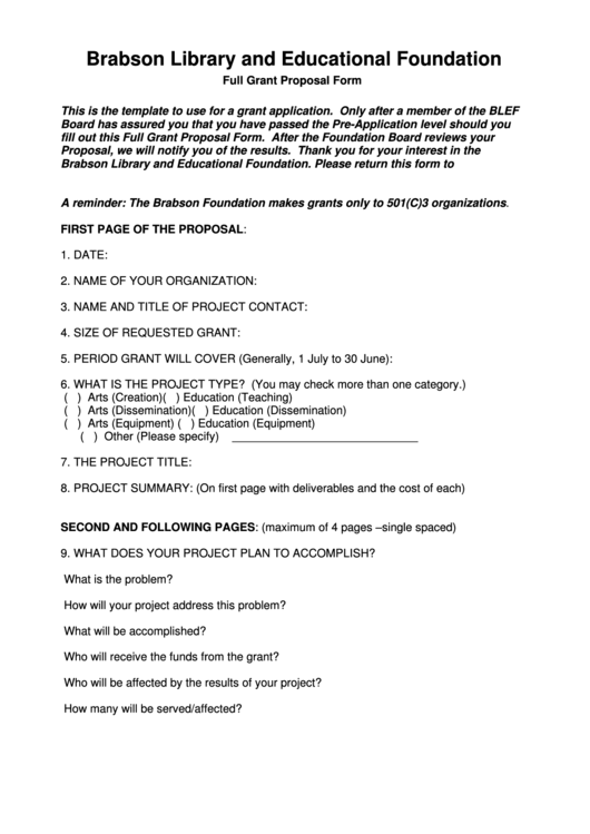 Full Grant Proposal Form Printable pdf