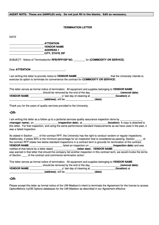 Termination Letter University Vendor Printable pdf