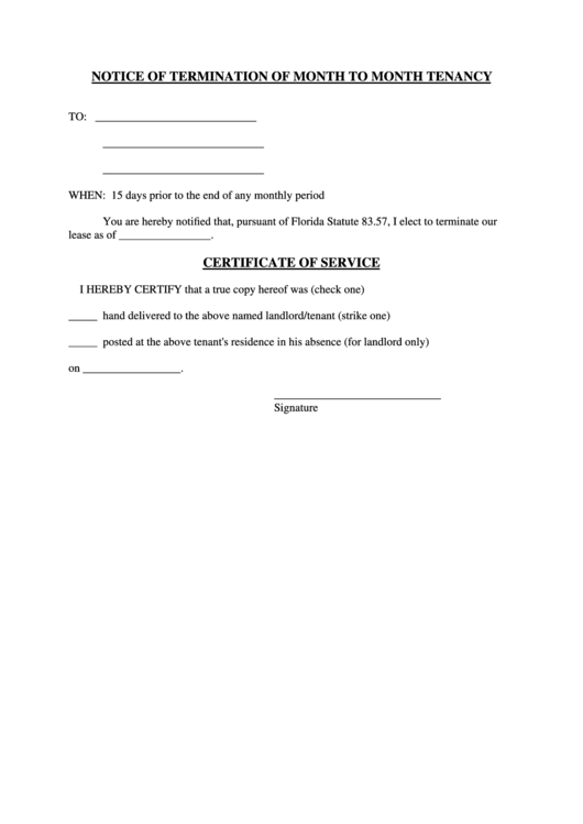 Notice Of Termination Of Month To Month Tenancy Printable pdf
