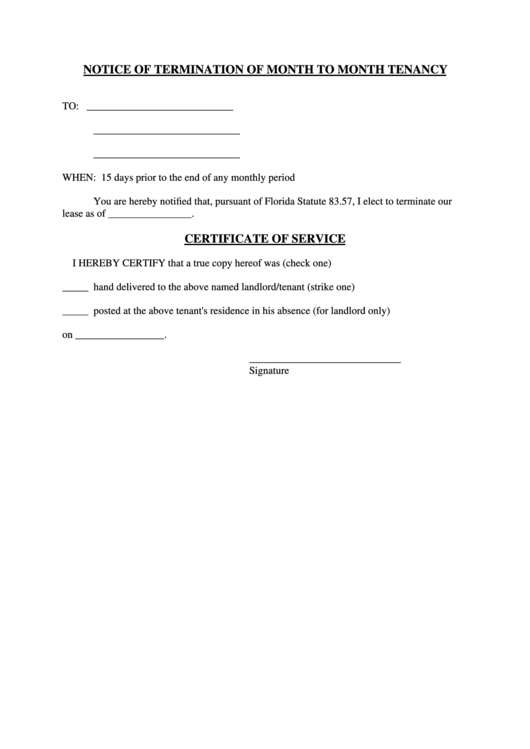 Notice Of Termination Of Month To Month Tenancy Printable Pdf Download