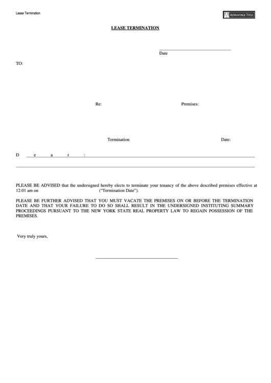 Fillable Lease Termination Form Printable pdf