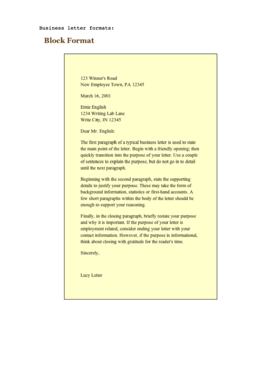 Business Letter Sample Printable pdf