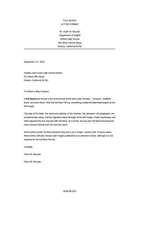 Sample Business Letter 3 Printable pdf