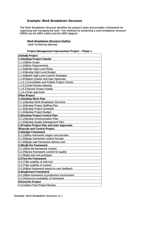 Example: Work Breakdown Structure printable pdf download