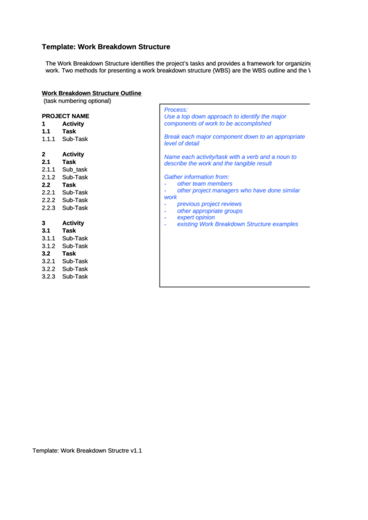 Template: Work Breakdown Structure Printable pdf