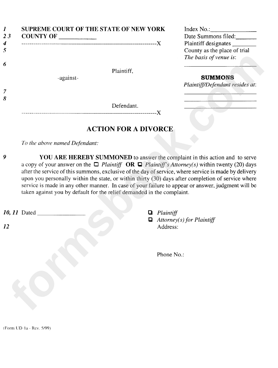 Fillable Action For Divorce printable pdf download