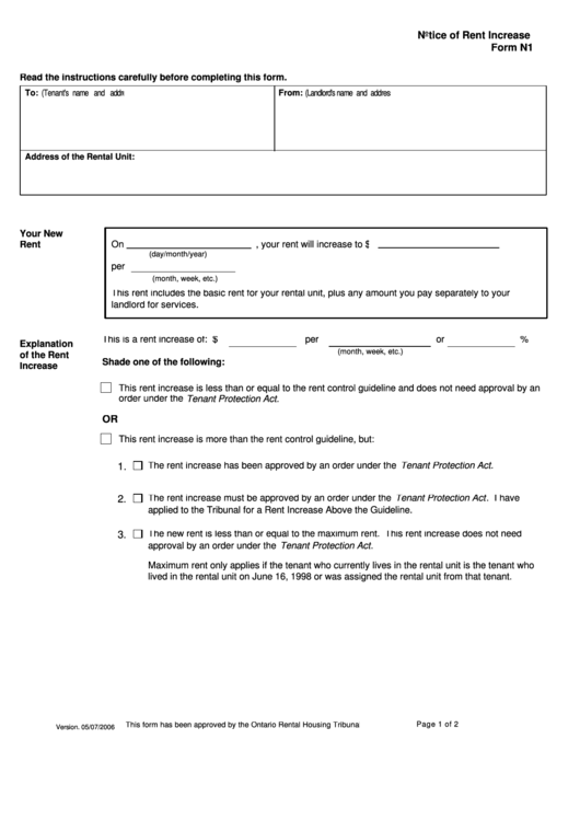 Fillable Notice Of Rent Increase Form Printable pdf