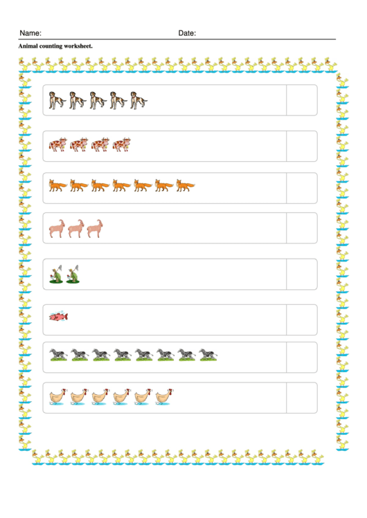 Animal Counting Worksheet Printable pdf