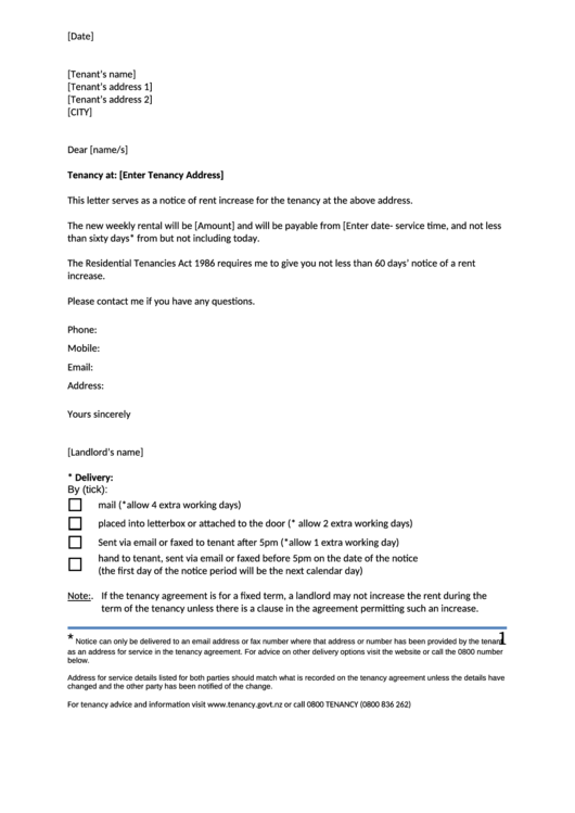 Rent Increase Letter Template Printable pdf